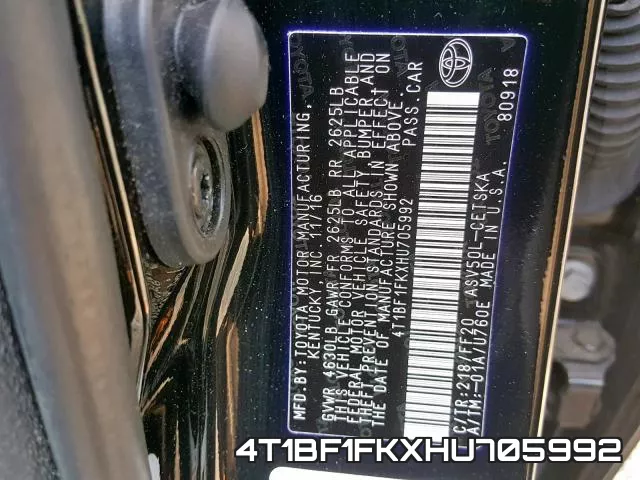 4T1BF1FKXHU705992 фото 2