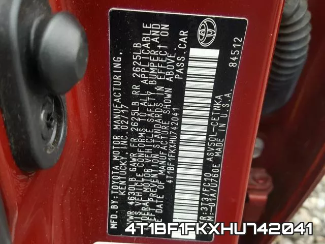 4T1BF1FKXHU742041 фото 2