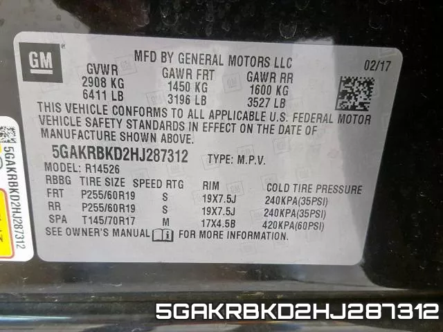 5GAKRBKD2HJ287312 фото 2