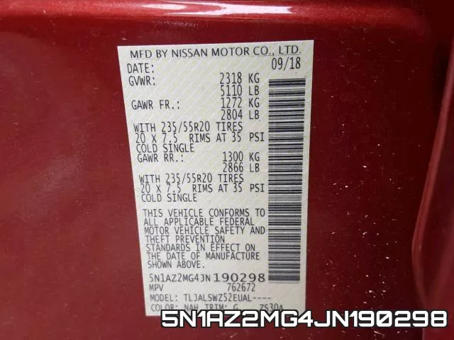 5N1AZ2MG4JN190298 фото 2