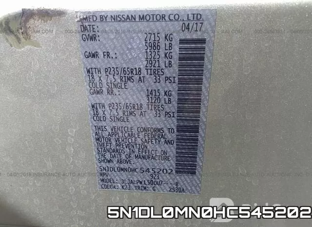 5N1DL0MN0HC545202 фото 10