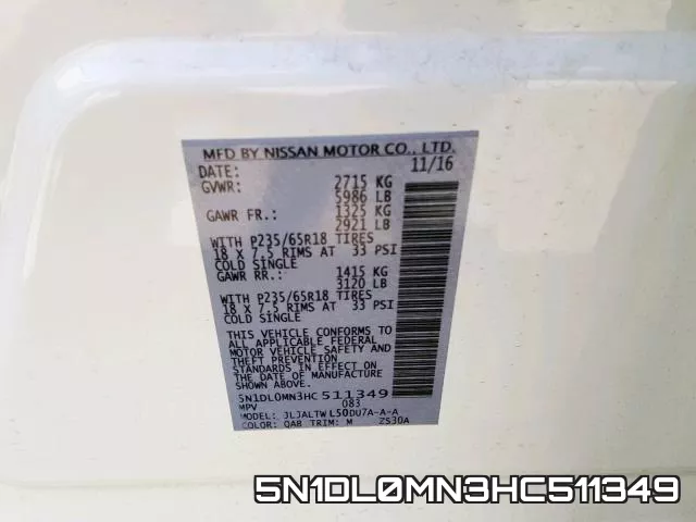 5N1DL0MN3HC511349 фото 2