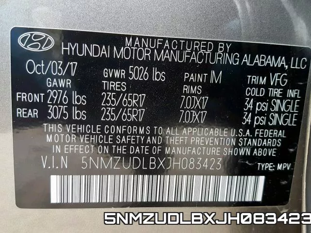 5NMZUDLBXJH083423 фото 2