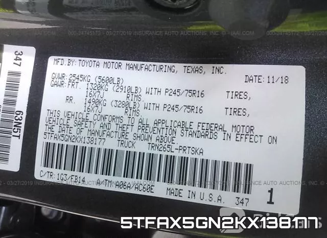 5TFAX5GN2KX138177 фото 10