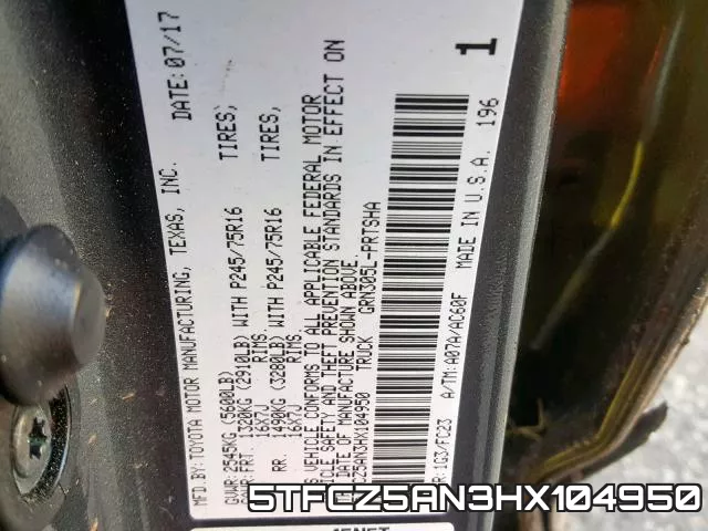 5TFCZ5AN3HX104950 фото 2