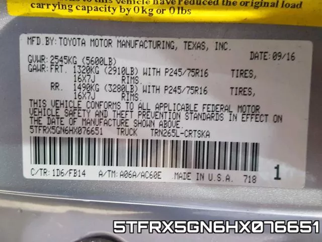 5TFRX5GN6HX076651 фото 2