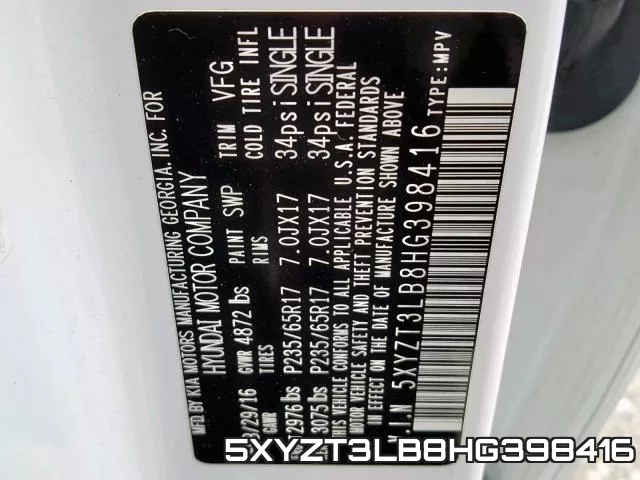 5XYZT3LB8HG398416 фото 2