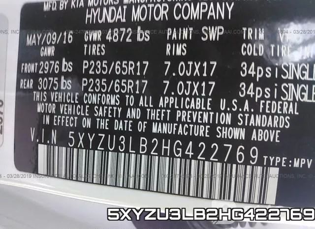 5XYZU3LB2HG422769 фото 10