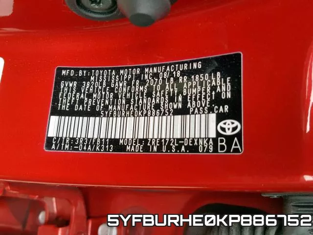 5YFBURHE0KP886752 фото 2