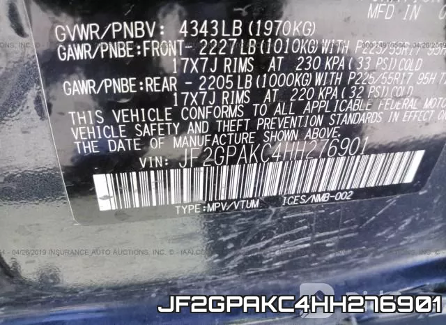 JF2GPAKC4HH276901 фото 10