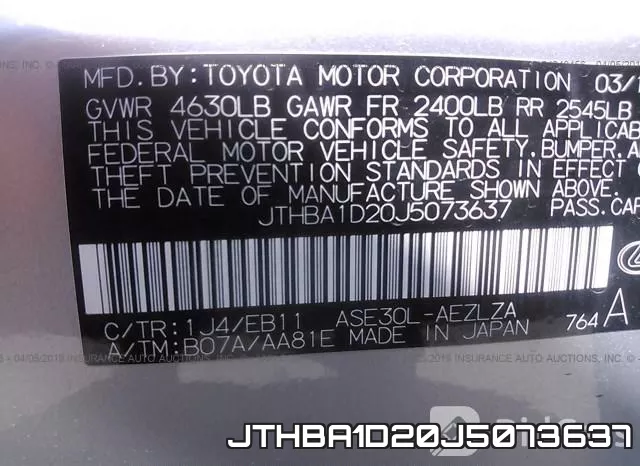 JTHBA1D20J5073637 фото 10