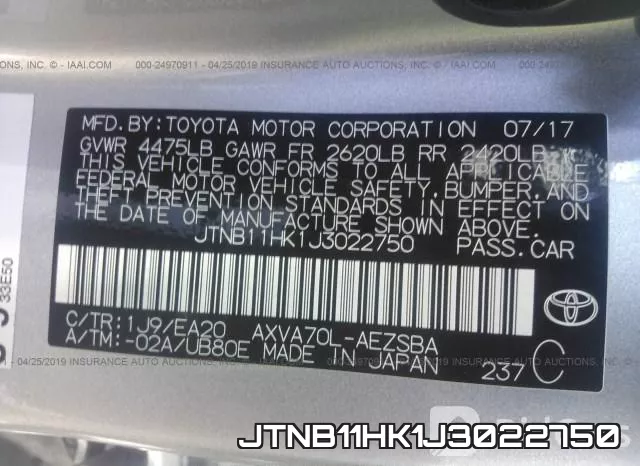 JTNB11HK1J3022750 фото 10
