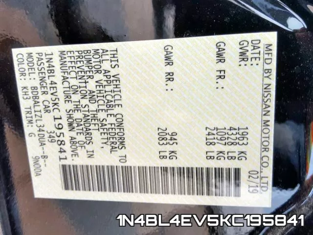 1N4BL4EV5KC195841 фото 2