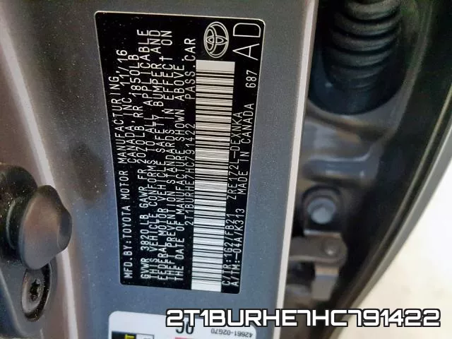 2T1BURHE7HC791422 фото 2