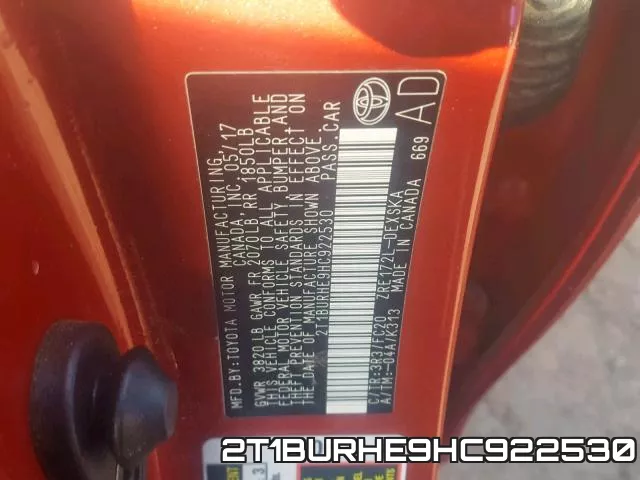 2T1BURHE9HC922530 фото 2