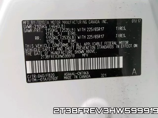 2T3BFREV3HW599919 фото 2