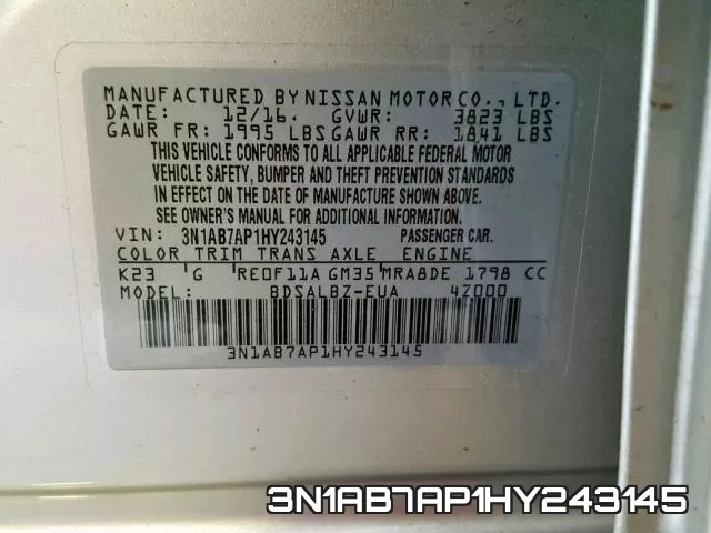 3N1AB7AP1HY243145 фото 2