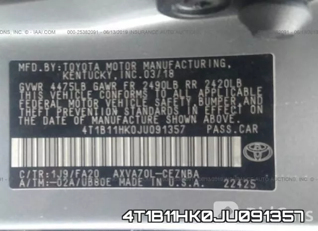 4T1B11HK0JU091357 фото 10