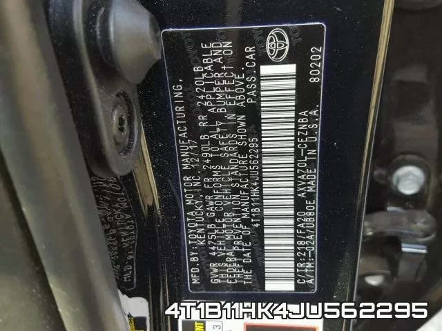 4T1B11HK4JU562295 фото 2