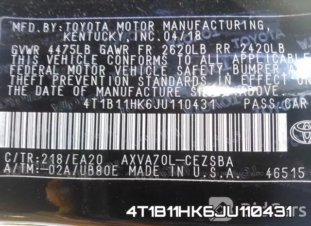 4T1B11HK6JU110431 фото 10