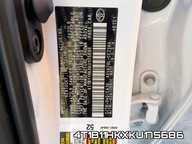4T1B11HKXKU175686 фото 2