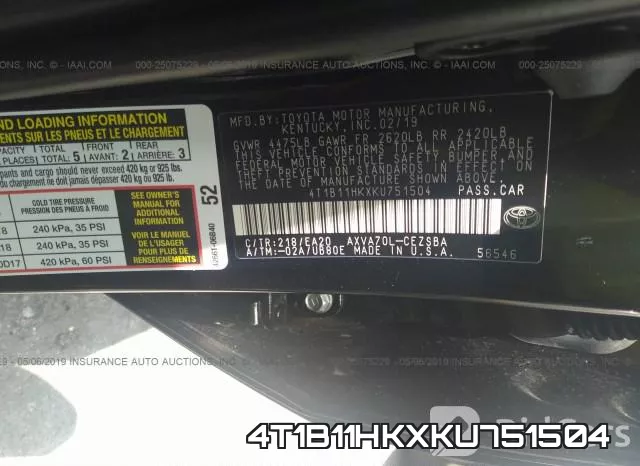 4T1B11HKXKU751504 фото 10