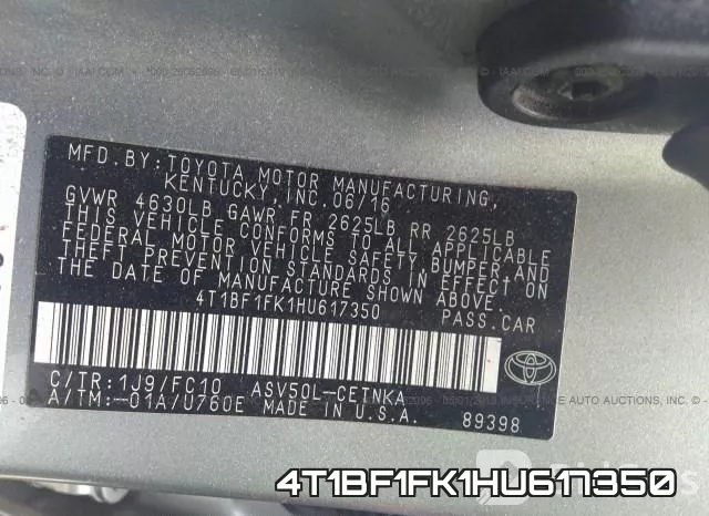 4T1BF1FK1HU617350 фото 10