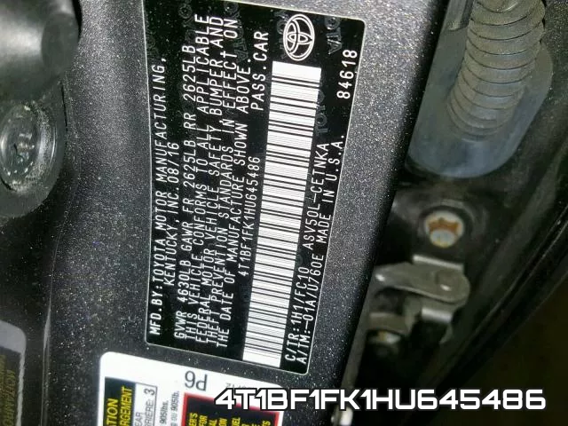 4T1BF1FK1HU645486 фото 2