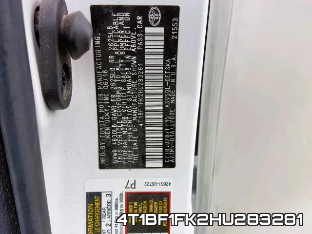 4T1BF1FK2HU283281 фото 2