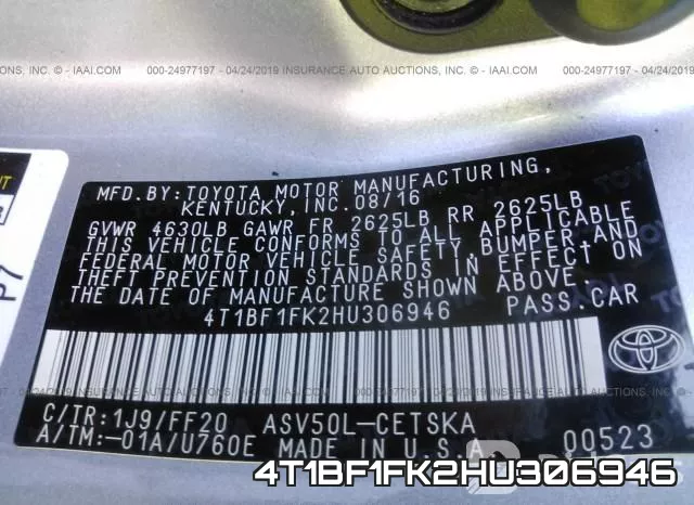 4T1BF1FK2HU306946 фото 10