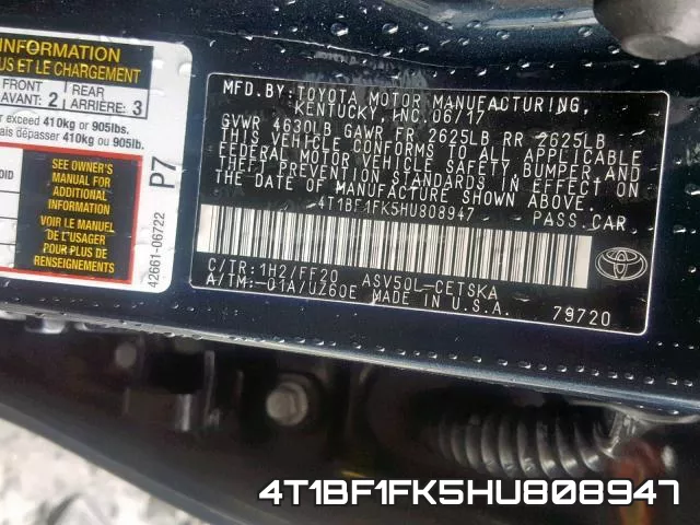 4T1BF1FK5HU808947 фото 2