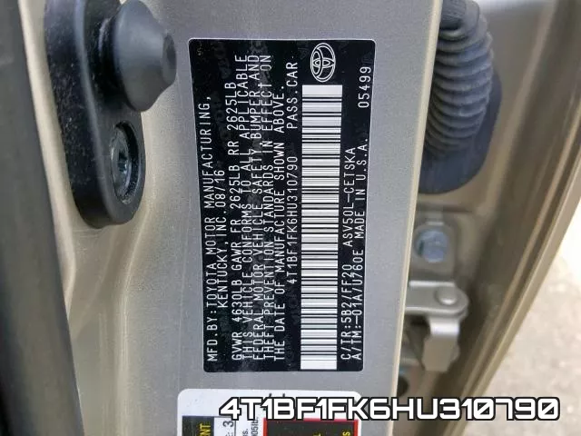 4T1BF1FK6HU310790 фото 2