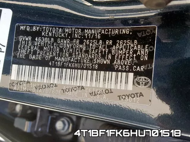 4T1BF1FK6HU701518 фото 2