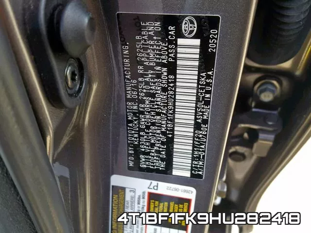4T1BF1FK9HU282418 фото 2