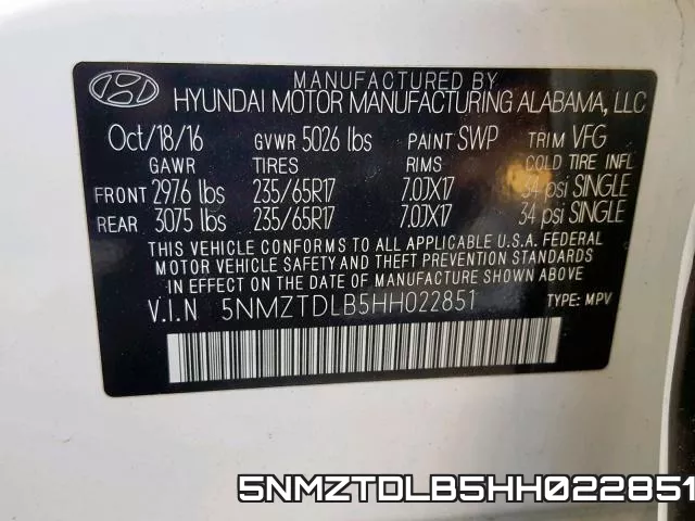 5NMZTDLB5HH022851 фото 2