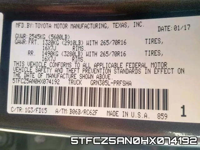 5TFCZ5AN0HX074192 фото 2