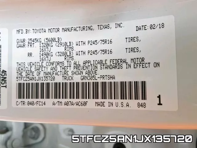 5TFCZ5AN1JX135720 фото 2