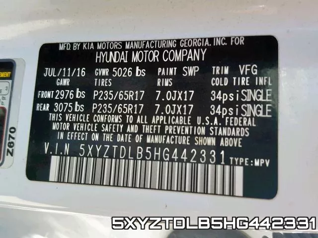 5XYZTDLB5HG442331 фото 2