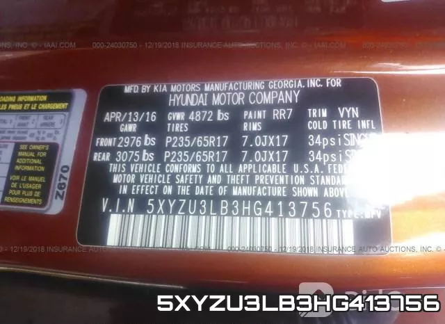 5XYZU3LB3HG413756 фото 10