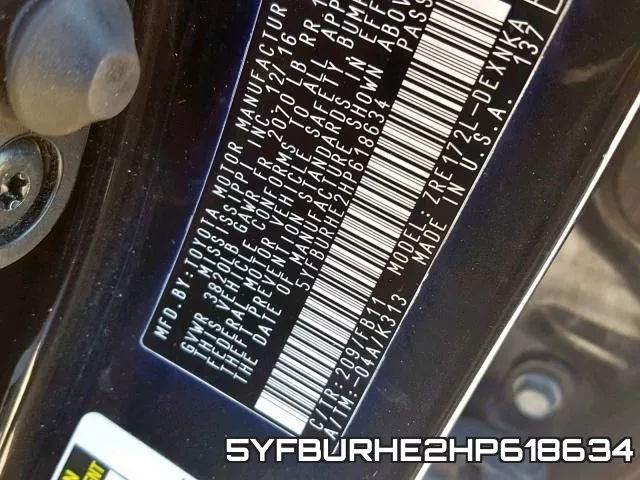 5YFBURHE2HP618634 фото 2