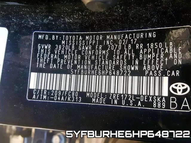 5YFBURHE6HP648722 фото 2
