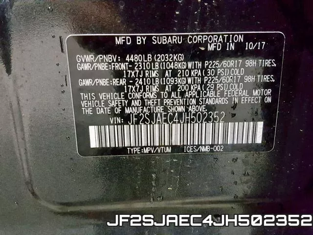 JF2SJAEC4JH502352 фото 2