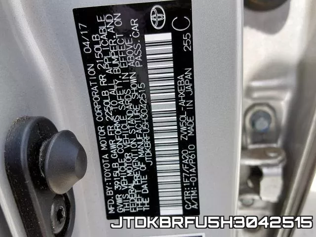 JTDKBRFU5H3042515 фото 2