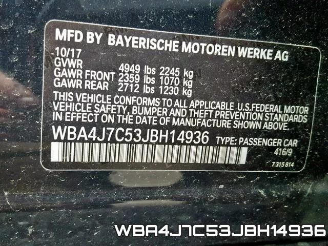 WBA4J7C53JBH14936 фото 2
