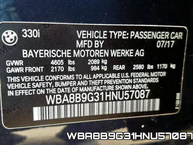 WBA8B9G31HNU57087 фото 2