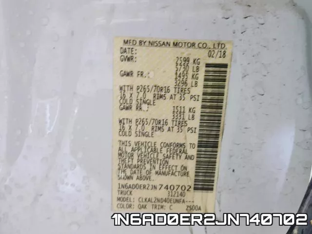 1N6AD0ER2JN740702 фото 2