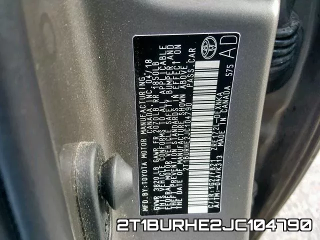 2T1BURHE2JC104790 фото 2
