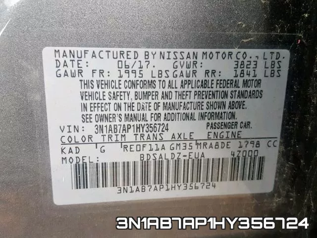 3N1AB7AP1HY356724 фото 2