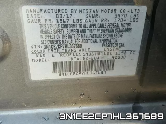 3N1CE2CP7HL367689 фото 2