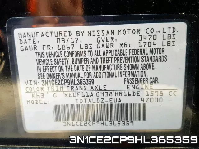 3N1CE2CP9HL365359 фото 2